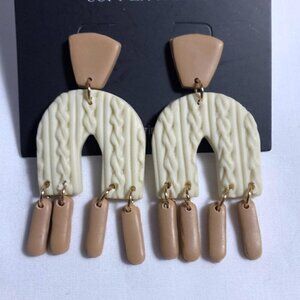 🐈‍ 3/$15 - Tan and taupe Polymer Clay U Drop Dangle earrings new